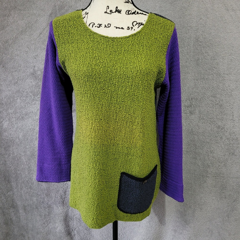 Boxy oversized tunic top colorblocked XS lagom lagenlook quirky artsy unique